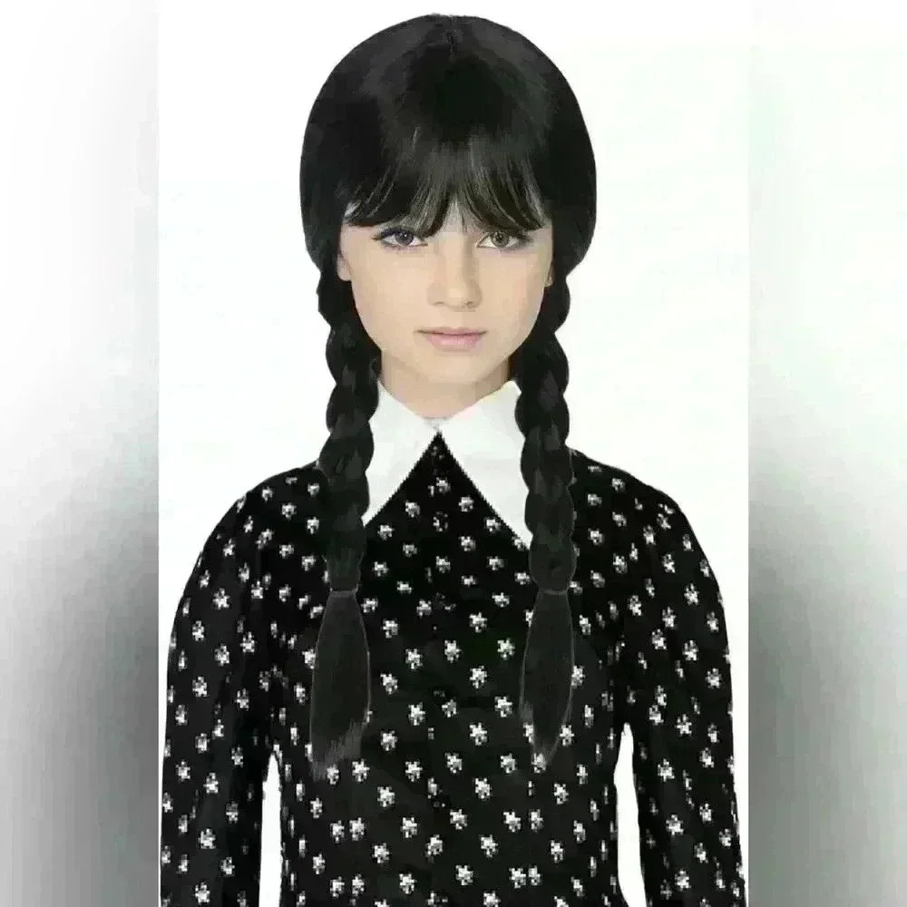 Halloween/ Cosplay Straight Black Braided Wig with Bangs